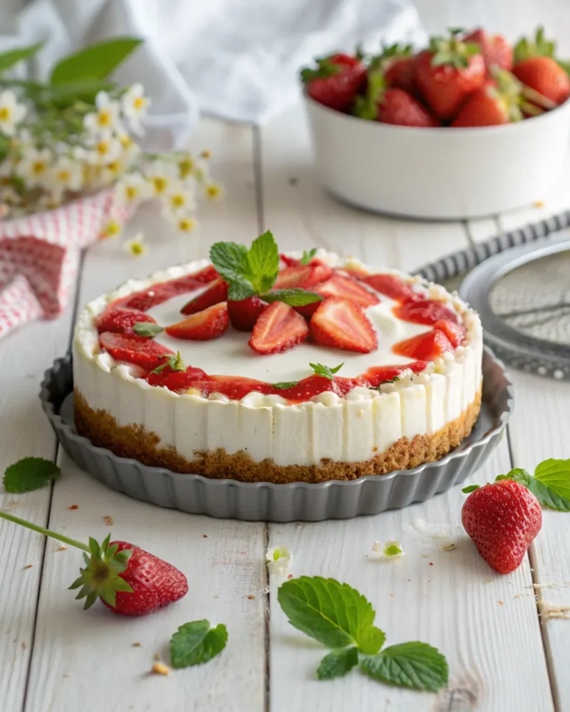 Le cheesecake sans cuisson aux fraises